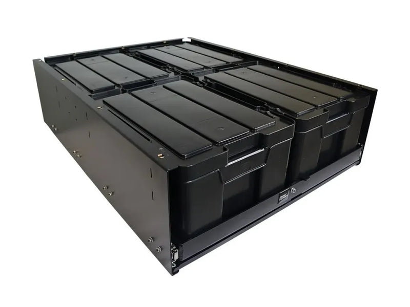 Storage drawer unit with multiple black plastic compartments for Front Runner 4 Cub Box Drawer
