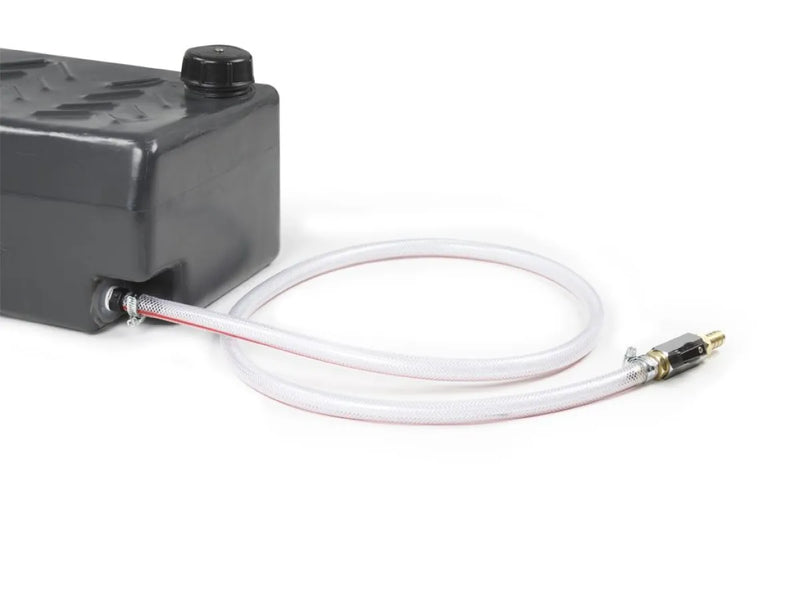 Black plastic footwell water tank with a white tube for Front Runner 40L Water Tank