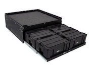 Storage drawer system with multiple black cub box drawers inside Front Runner 6 Cub Box Drawer with Cargo Sliding Top