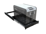 Desktop printer with extended paper tray on Front Runner Cargo and Fridge Slide