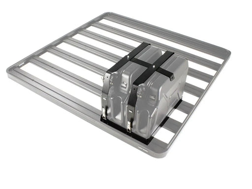 Front Runner Double Jerry Can Holder roof rack accessory in stainless steel black powder coated