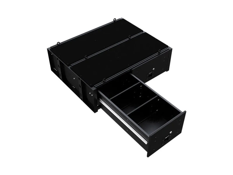 Black Front Runner drawer unit with storage compartments and dividers