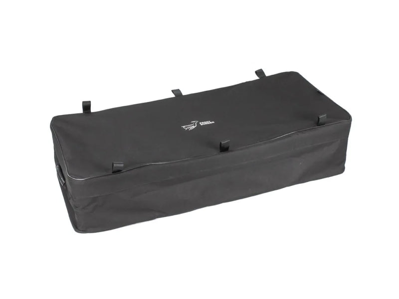Black rectangular cargo carrier with hinged lid for extra large pack storage transit bag