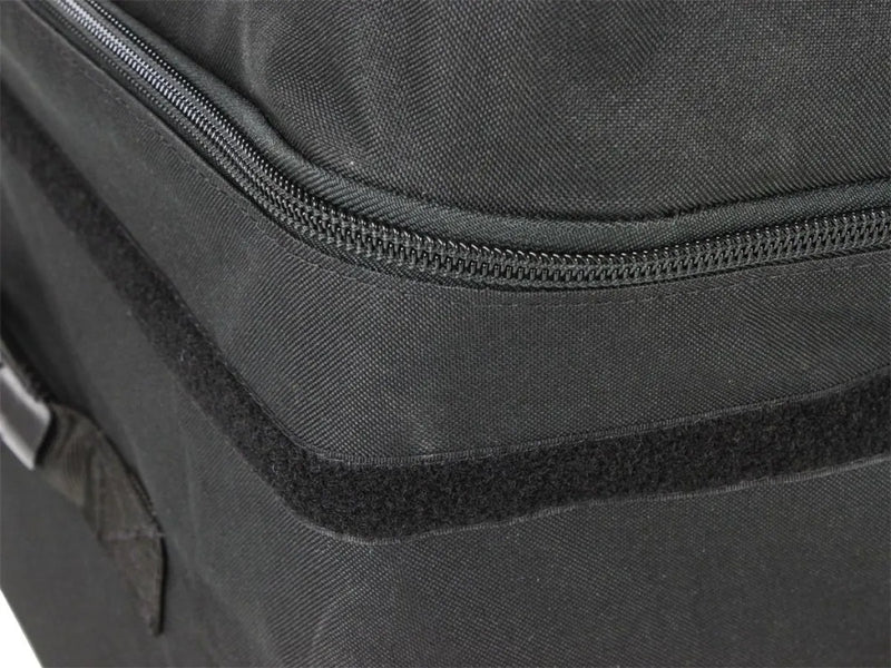 Close-up of black fabric Front Runner Foldable Roof Top Transit Bag with zipper for extra large pack storage