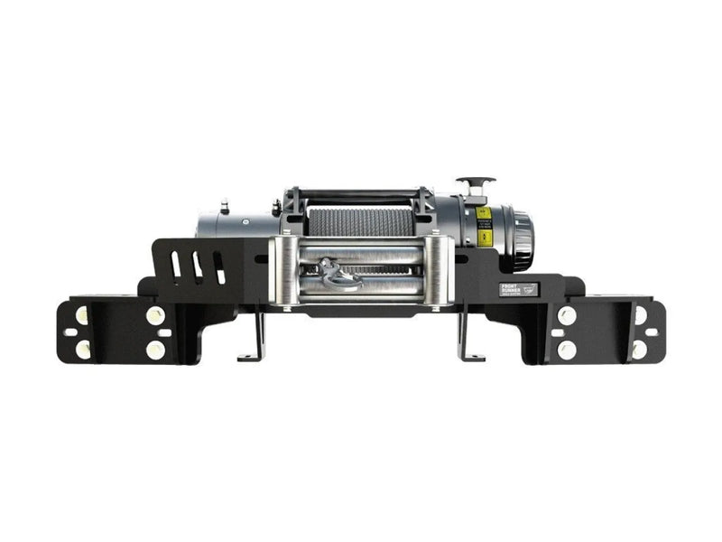 Electric winch with mounting brackets on Ford Ranger winch cradle plate for secure installation