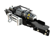 Heavy-duty vehicle winch with steel cable on Ford Ranger winch plate and cradle