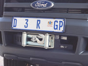 Ford Ranger winch plate with license number D 3 R GP and small logo installed