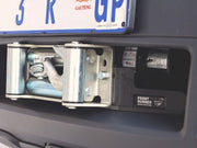 Ford Ranger winch plate with license plate holder and blue sneaker wedged inside