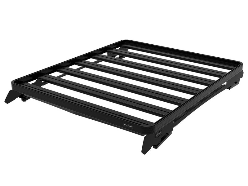 Black metal roof rack with parallel bars for cargo mounting on Isuzu D-MAX Slimline II roof rack kit