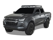 Gray Isuzu pickup truck with roof rack kit and black wheels, featuring Slimline II roof rack
