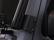 Black and silver kitchen knife set in a holder with a rack kit suitable for Jeep Wrangler roof rack