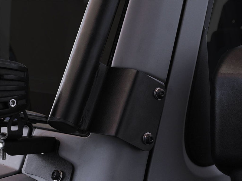 Black and silver kitchen knife set in a holder with a rack kit suitable for Jeep Wrangler roof rack
