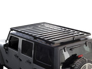 Front Runner Jeep Wrangler JK roof rack kit mounted on a Jeep Wrangler for off-road adventures