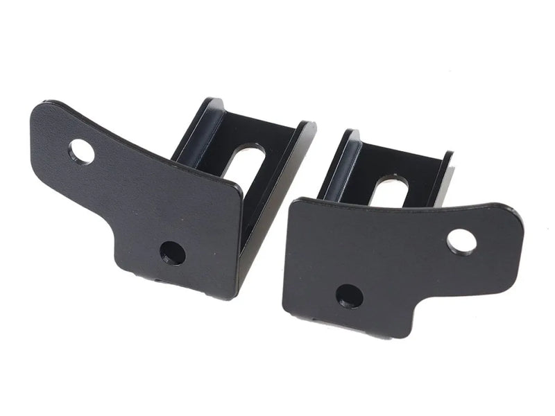 Pair of black metal mounting brackets for JKU windshield spot light installation