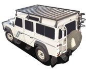 White Land Rover Defender with Front Runner LR Defender 110 Slimline II roof rack kit