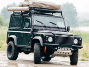 Rugged Land Rover Defender with Front Runner LR Defender 90 Slimline II roof rack kit for off-road adventures