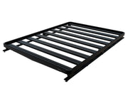 Black metal roof rack with parallel bars for vehicle cargo storage on Front Runner LR Range Rover Vogue Slimline II Roof Rack Kit