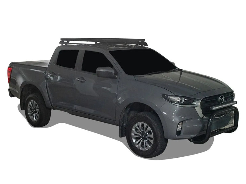 Gray pickup truck with Front Runner Mazda BT50 Slimline II roof rack kit and bull bar