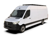 White Mercedes Benz Sprinter cargo van with slimline ii roof rack for added storage