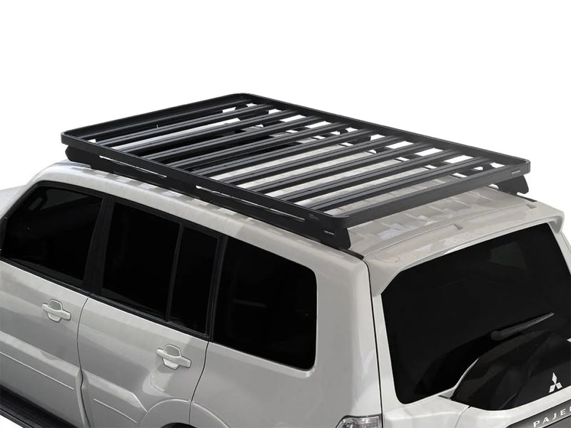 Roof rack kit on silver SUV featuring Front Runner Mitsubishi Pajero Slimline II Tray