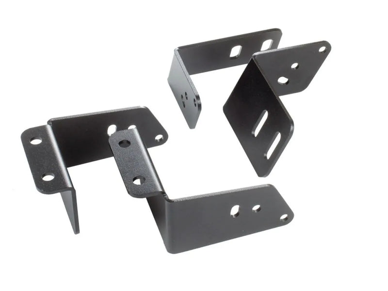 Metal mounting brackets with multiple holes and angled shapes for LED light bar installation