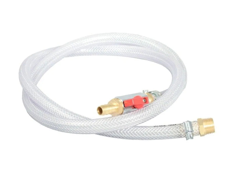 White flexible water tank hose with brass fittings, part of Front Runner Premium Water Tank Hose Kit