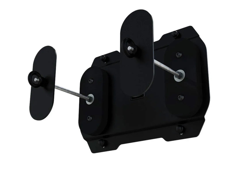 Black mechanical device with adjustable arms for water tank installation on Front Runner Pro Water Tank