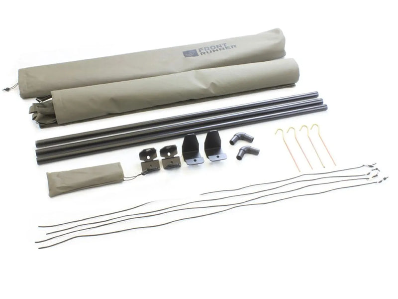 Disassembled tent poles components for setting up a shower cubicle in a rack mount shower system