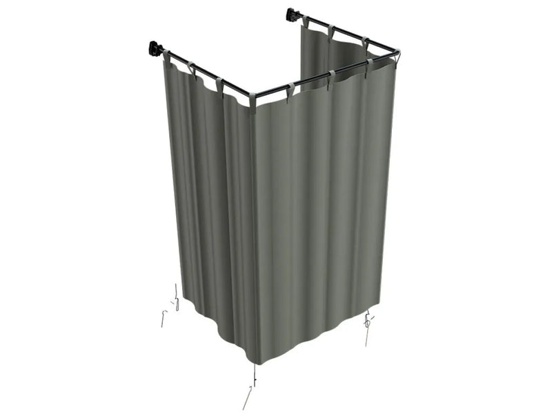 Portable privacy screen with gray curtains for Front Runner Rack Mount Shower Cubicle