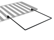 Retractable striped awning with metal support arms for Front Runner Rack Mount Shower Cubicle