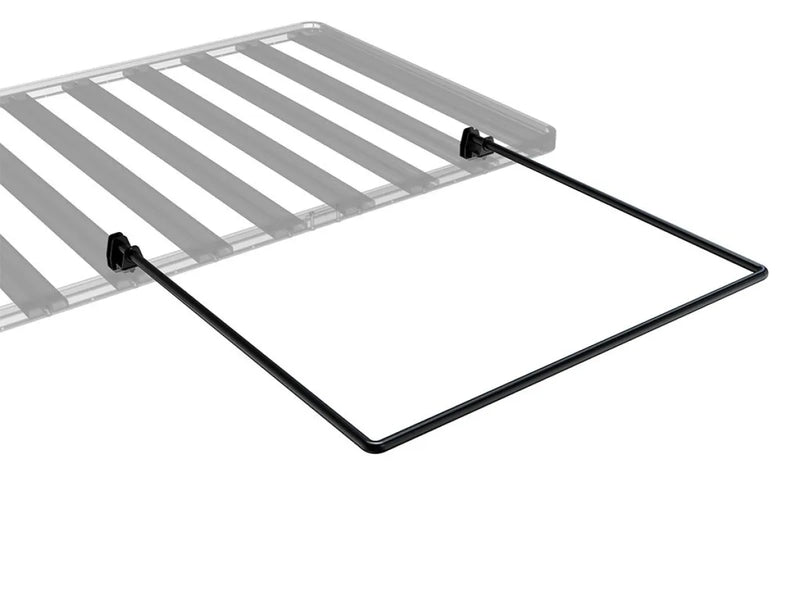 Retractable striped awning with metal support arms for Front Runner Rack Mount Shower Cubicle