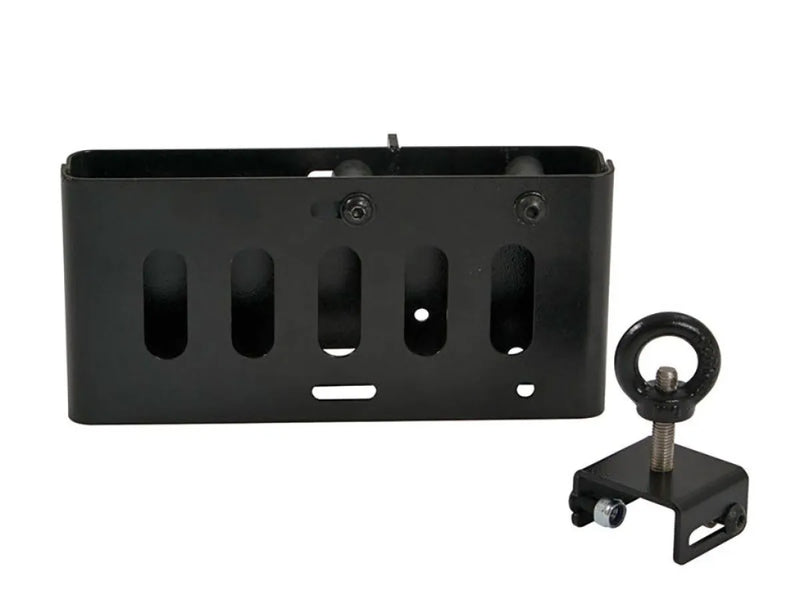 Black metal wall-mounted organizer with axe bracket and detachable hook for Slimline II Roof Rack
