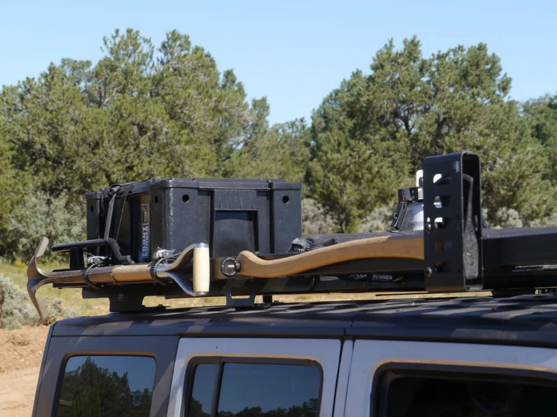 Front Runner Roof Rack Axe Bracket on Slimline II Roof Rack with storage accessories
