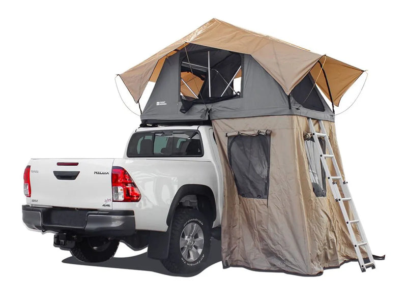 Rooftop tent mounted on pickup with spacious annex for Front Runner Roof Top Tent Annex