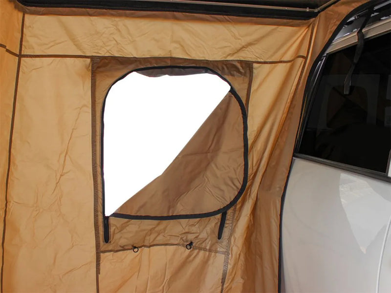 Tan canvas tent annex with window opening, perfect for Front Runner Roof Top Tent Annex