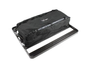 Black cargo storage bag for large roof transit storage bag attached to vehicle roof rack