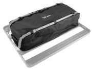 Black large roof transit storage bag secured to metal frame or rack