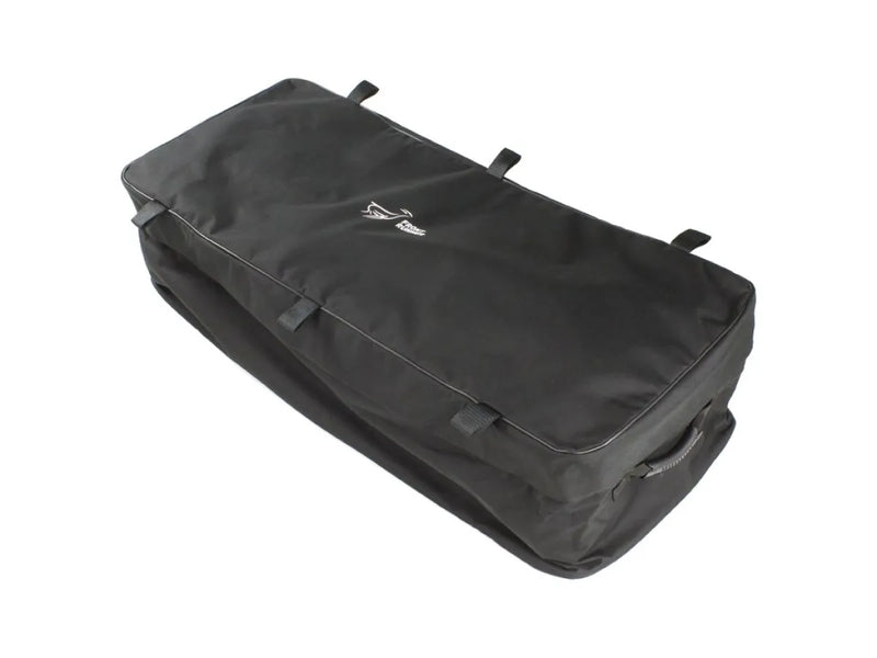 Black rectangular transit storage bag with straps and zipper for large roof transport