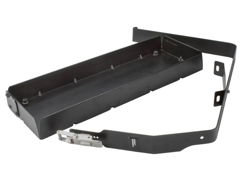 Black plastic storage tray with mounting brackets for Front Runner Single Jerry Can Holder