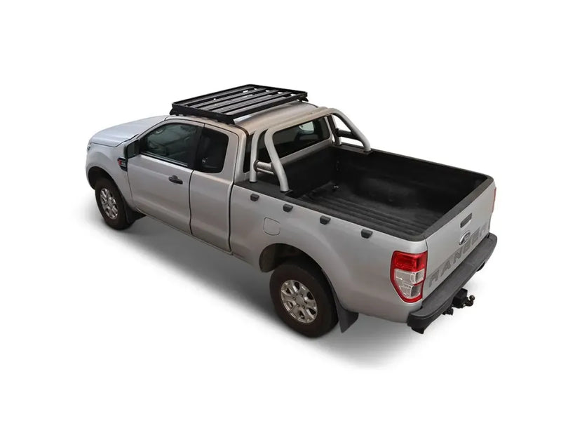 Silver pickup truck with open cargo bed and roof rack kit on 4th Gen Ford Ranger