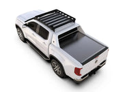 White pickup truck with a black roof rack and tonneau cover showcasing the Front Runner Slimline II Roof Rack Kit