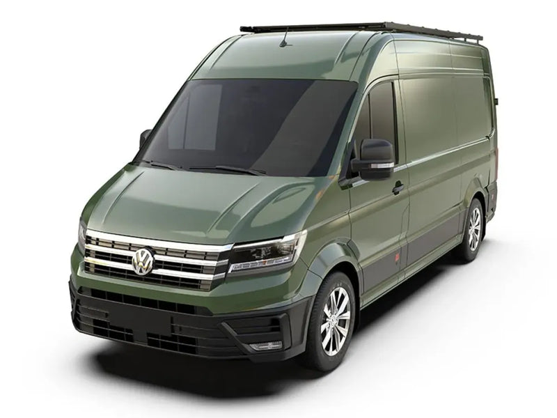 Volkswagen Crafter van with metallic green color showcasing Front Runner Slimpro Van Rack Kit