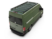 Green Volkswagen Crafter cargo van with roof rack kit and roof rack for storage
