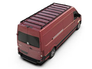 Maroon Volkswagen Crafter with rack kit and roof rack for cargo loading