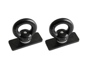 Black metal eye nuts for runner drawer systems with circular rings for secure tie-downs