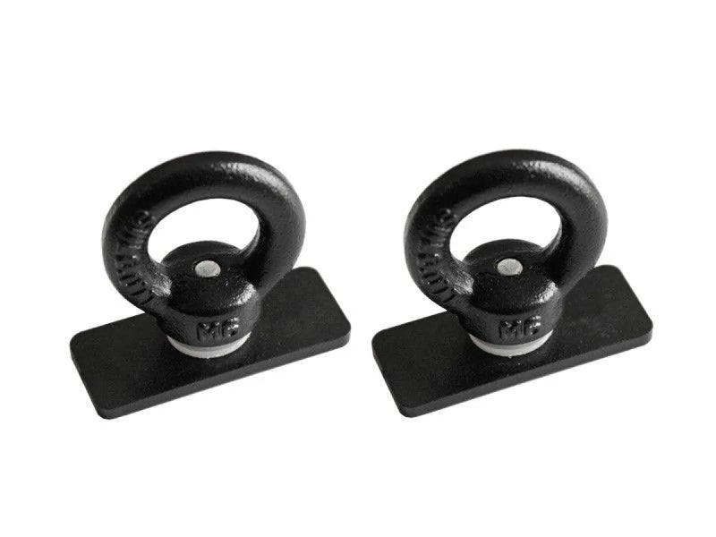 Black metal eye nuts for runner drawer systems with circular rings for secure tie-downs