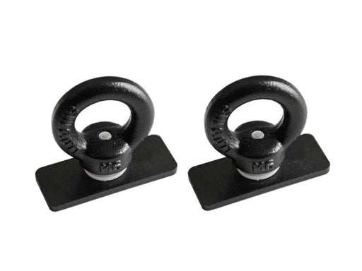 Black metal eye nuts for runner drawer systems with circular rings for secure tie-downs