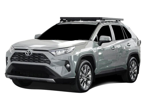 Silver Toyota RAV4 SUV with Front Runner roof rack kit for 2019 and newer models