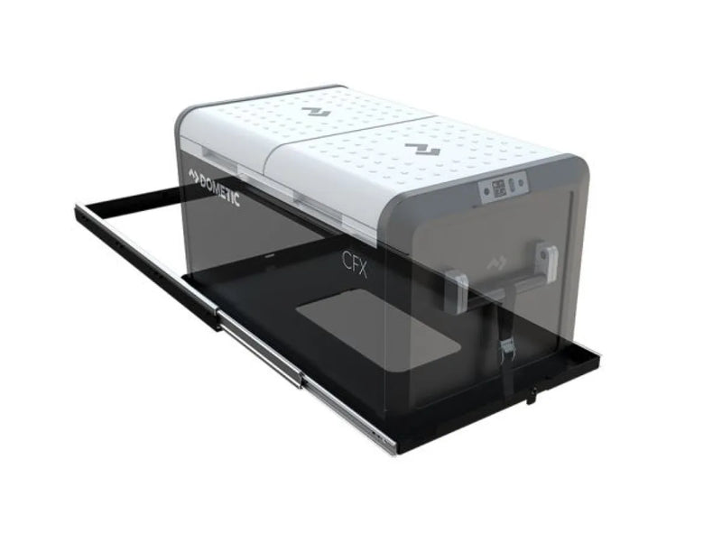 3D printer with sliding tray and transparent cover on Front Runner Cargo and Fridge Slide 80-90 Litres