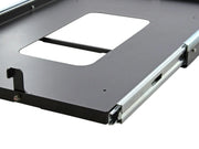 Computer case panel with rectangular cutout and sliding rail mechanism for fridge slide
